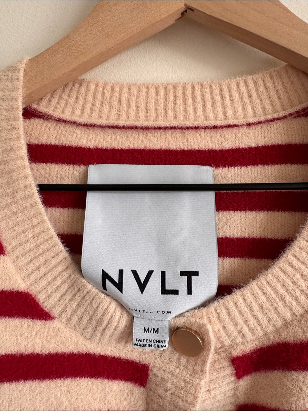 Anthropologie NVLT | Red Cream Striped Lady Jacket Cardigan Sweater ~ Medium - Picture 7 of 10